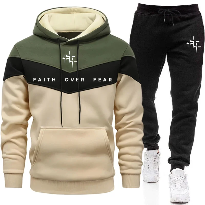 Street Fashion Hoodie - Conjunto Masculino Faith Over Fear: Moletom