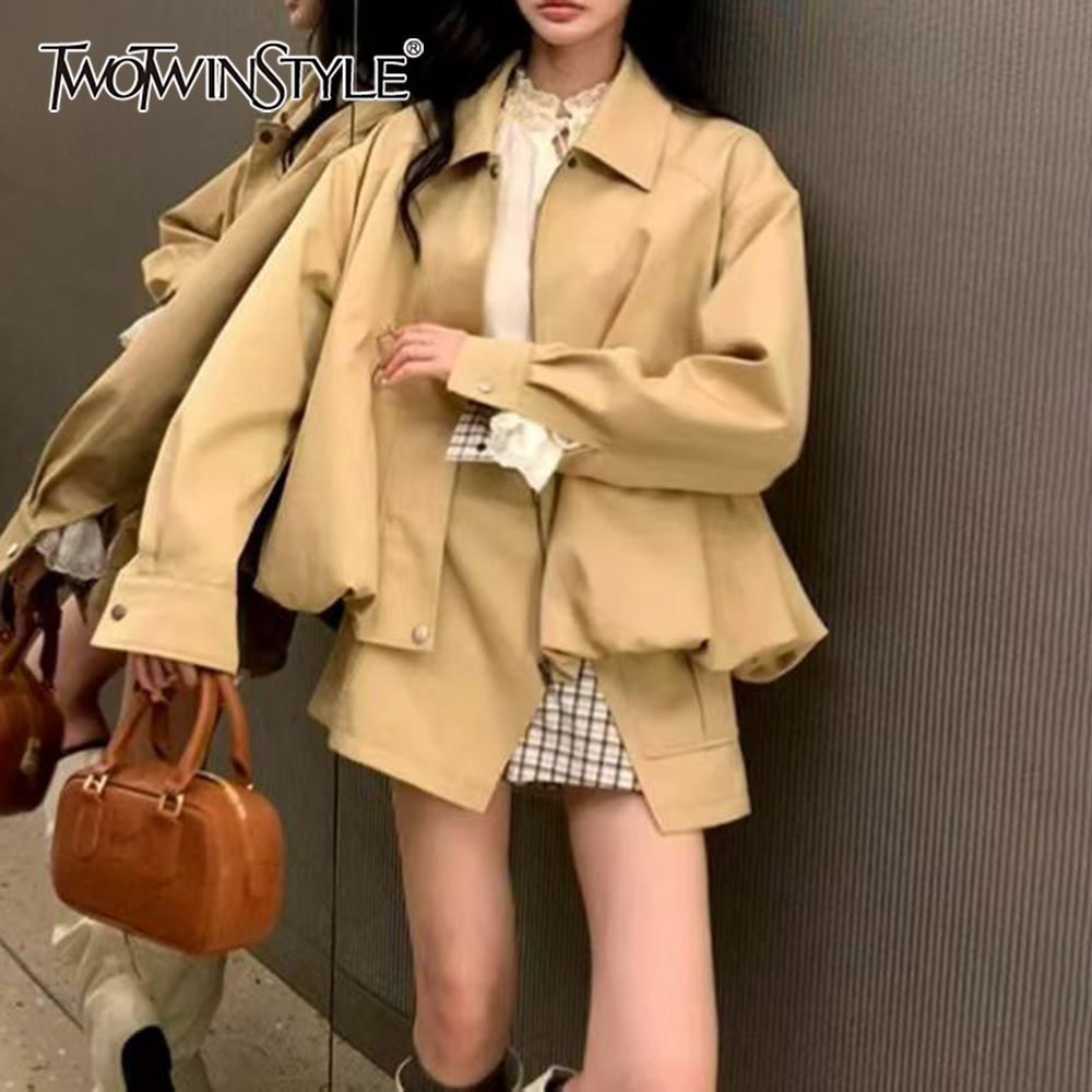 Street Fashion Jacket - Twotwinstyle khakl bolso emendado conjunto de