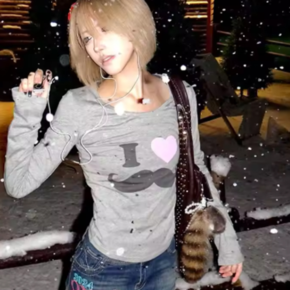 Street Fashion Vintage - Camiseta Vintage Japonesa Y2K com Estampa
