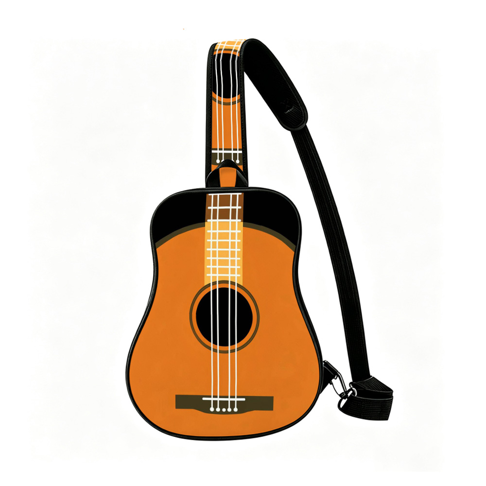 Street Fashion Look - Bolsa transversal em formato de guitarra